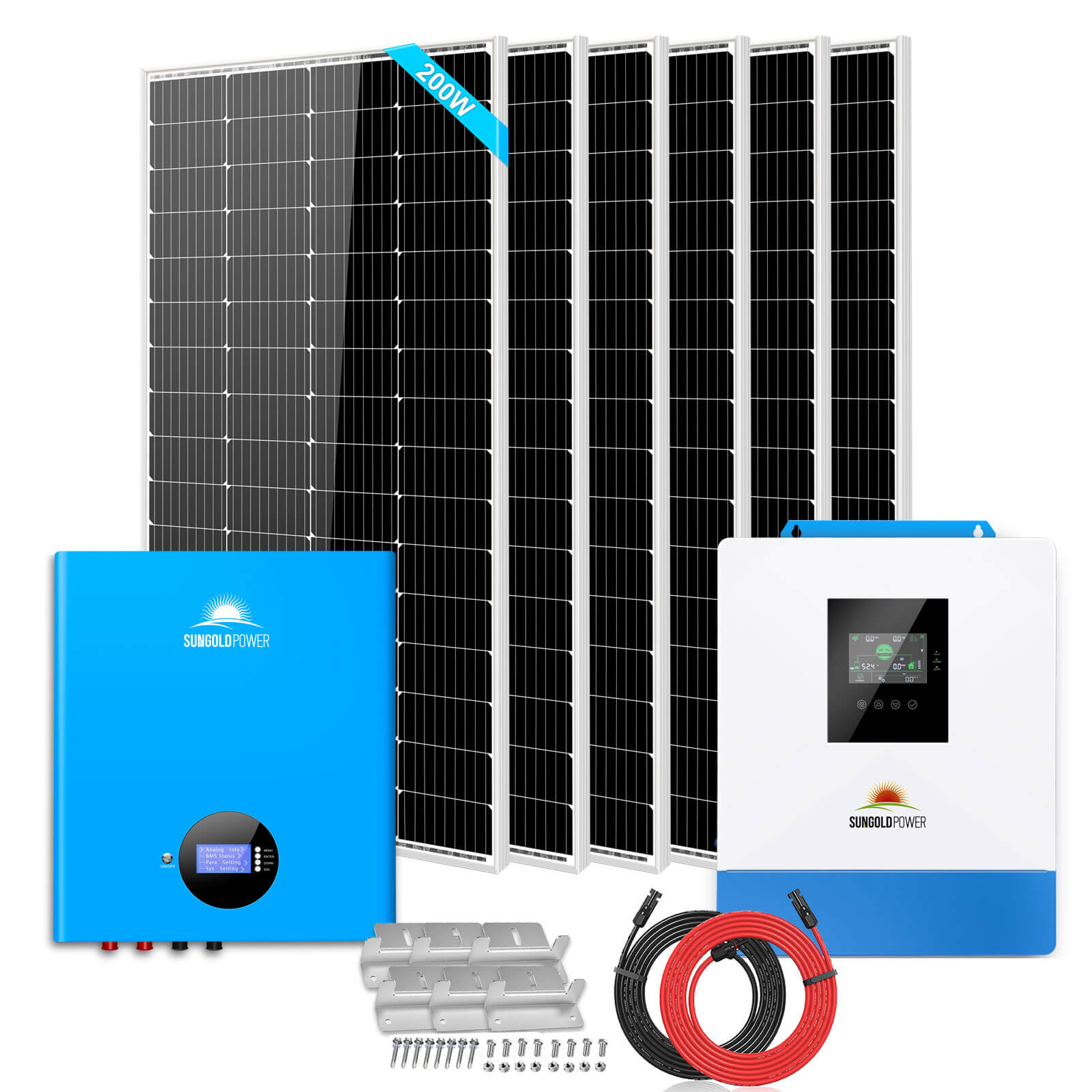 SunGold Power Off-Grid Solar Kit 5000W 48VDC 120V 5.12KWH PowerWall Battery 6 X 200 Watts Solar Panels SGM-5K5E