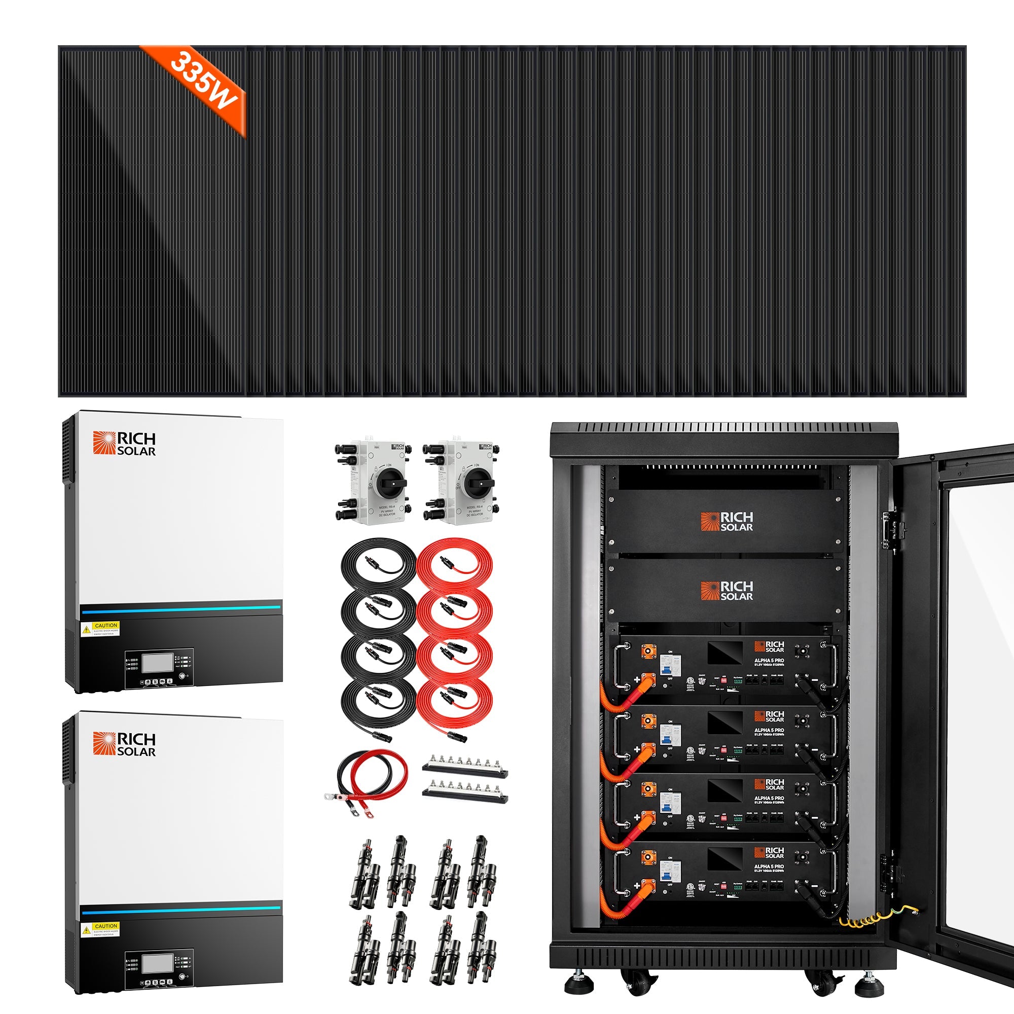 Rich SolarComplete Off-Grid Solar Kit | 38 x MEGA 335 Solar Panels | 13,000W 120/240V Output | 48VDC